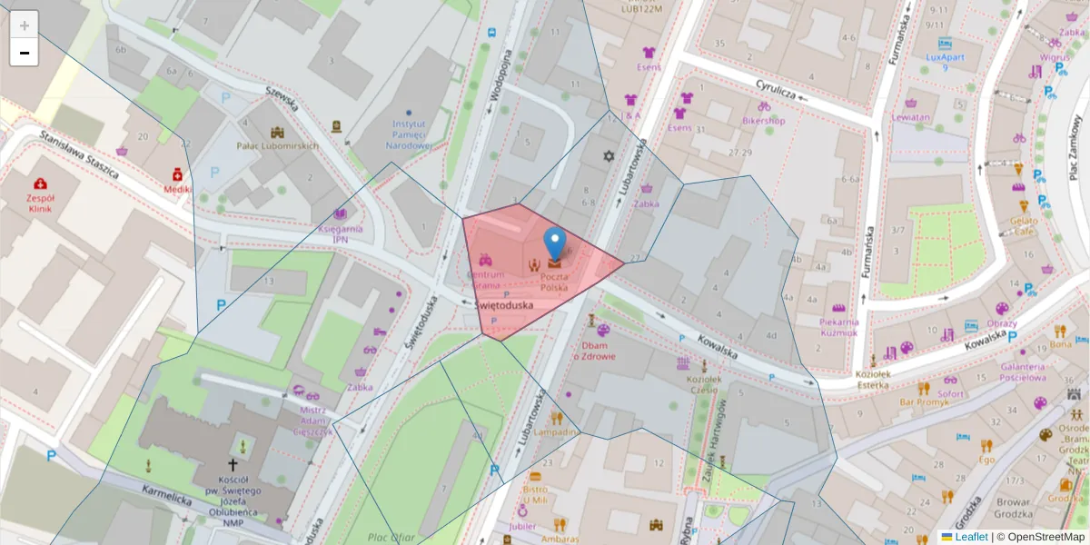 Szczegółowa mapa kodu pocztowego 20-083 z granicami, sąsiednimi kodami pocztowymi i urzędami pocztowymi