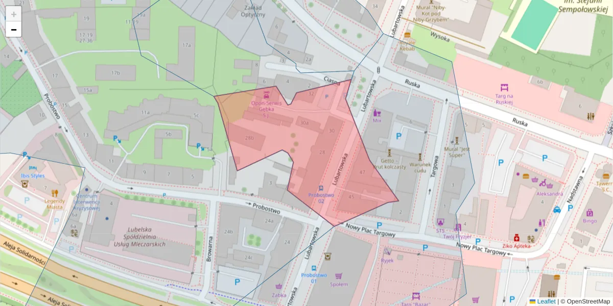 Szczegółowa mapa kodu pocztowego 20-085 z granicami, sąsiednimi kodami pocztowymi i urzędami pocztowymi