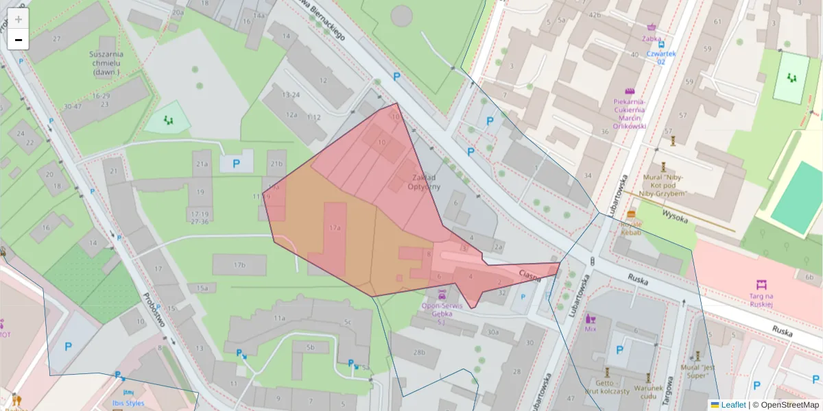 Szczegółowa mapa kodu pocztowego 20-088 z granicami, sąsiednimi kodami pocztowymi i urzędami pocztowymi