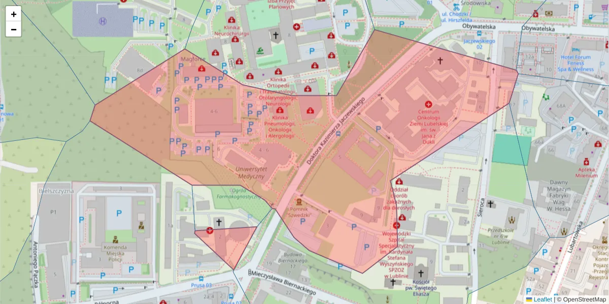 Szczegółowa mapa kodu pocztowego 20-090 z granicami, sąsiednimi kodami pocztowymi i urzędami pocztowymi