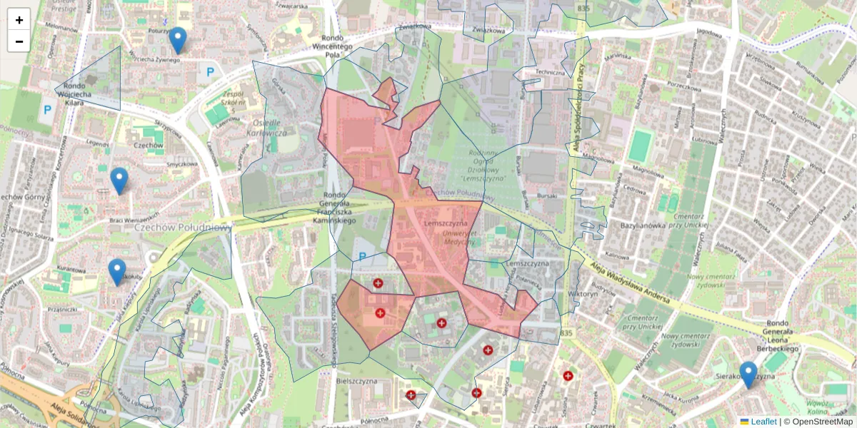 Szczegółowa mapa kodu pocztowego 20-093 z granicami, sąsiednimi kodami pocztowymi i urzędami pocztowymi