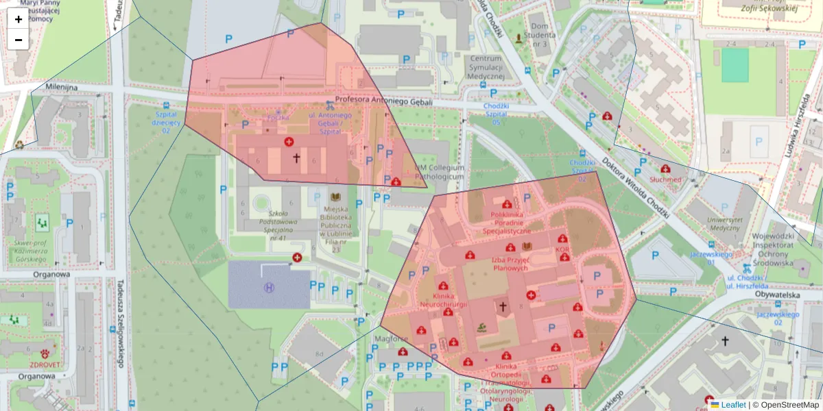 Szczegółowa mapa kodu pocztowego 20-097 z granicami, sąsiednimi kodami pocztowymi i urzędami pocztowymi