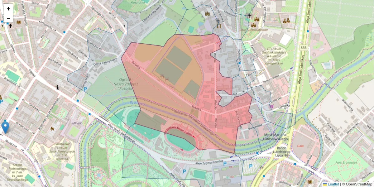 Szczegółowa mapa kodu pocztowego 20-103 z granicami, sąsiednimi kodami pocztowymi i urzędami pocztowymi