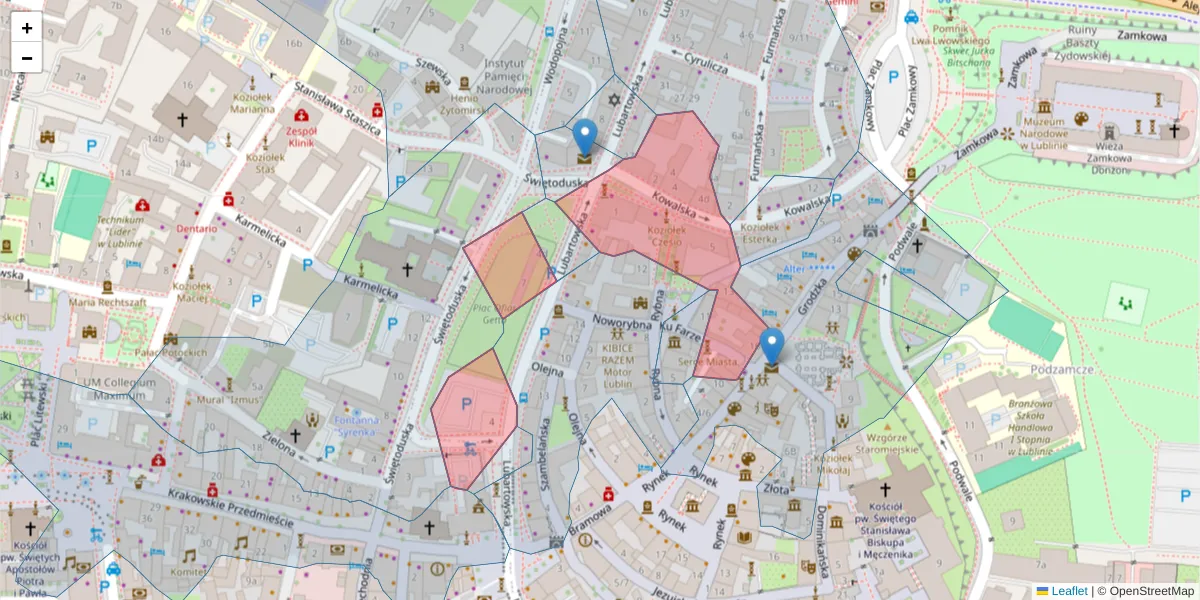 Szczegółowa mapa kodu pocztowego 20-115 z granicami, sąsiednimi kodami pocztowymi i urzędami pocztowymi