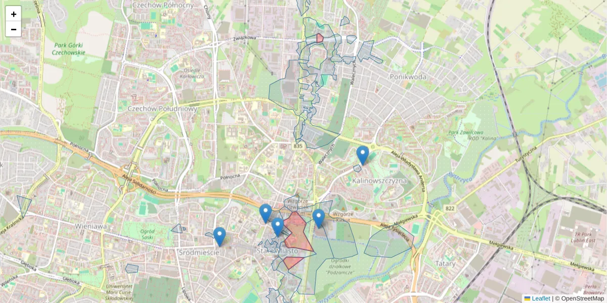 Szczegółowa mapa kodu pocztowego 20-117 z granicami, sąsiednimi kodami pocztowymi i urzędami pocztowymi
