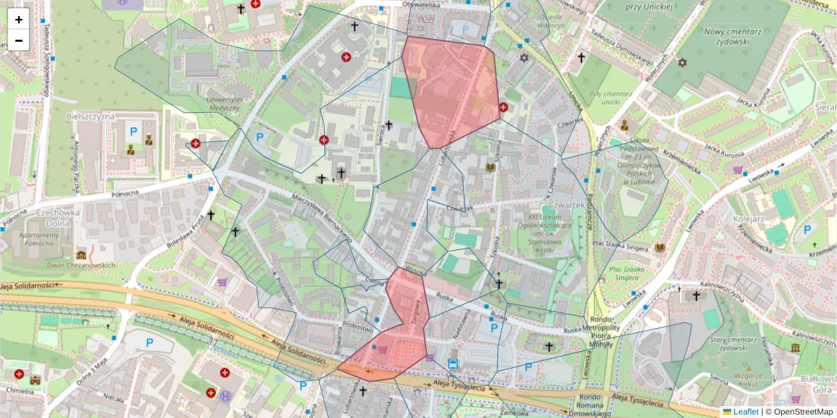 Szczegółowa mapa kodu pocztowego 20-123 z granicami, sąsiednimi kodami pocztowymi i urzędami pocztowymi