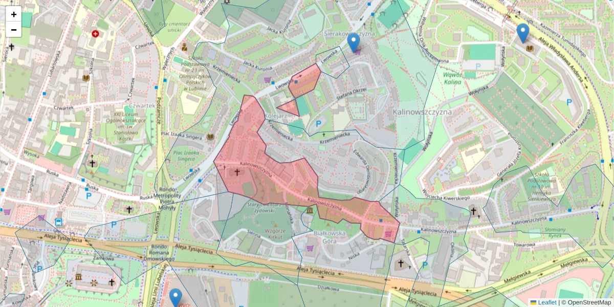 Szczegółowa mapa kodu pocztowego 20-129 z granicami, sąsiednimi kodami pocztowymi i urzędami pocztowymi