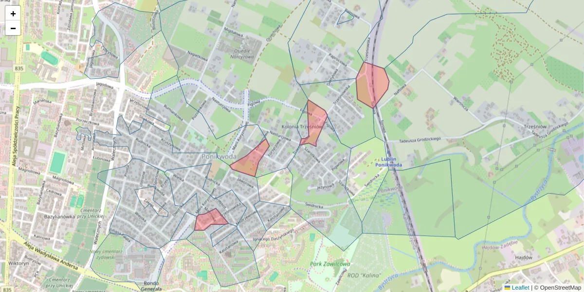 Szczegółowa mapa kodu pocztowego 20-139 z granicami, sąsiednimi kodami pocztowymi i urzędami pocztowymi