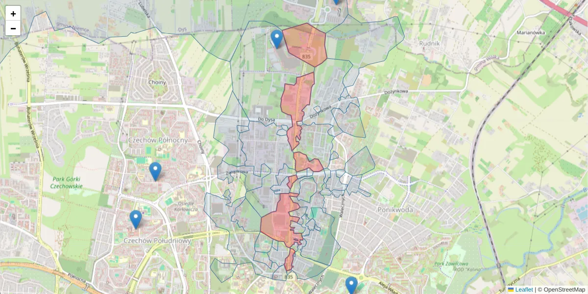 Szczegółowa mapa kodu pocztowego 20-147 z granicami, sąsiednimi kodami pocztowymi i urzędami pocztowymi