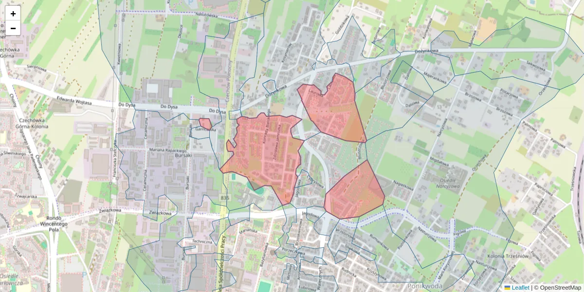 Szczegółowa mapa kodu pocztowego 20-153 z granicami, sąsiednimi kodami pocztowymi i urzędami pocztowymi