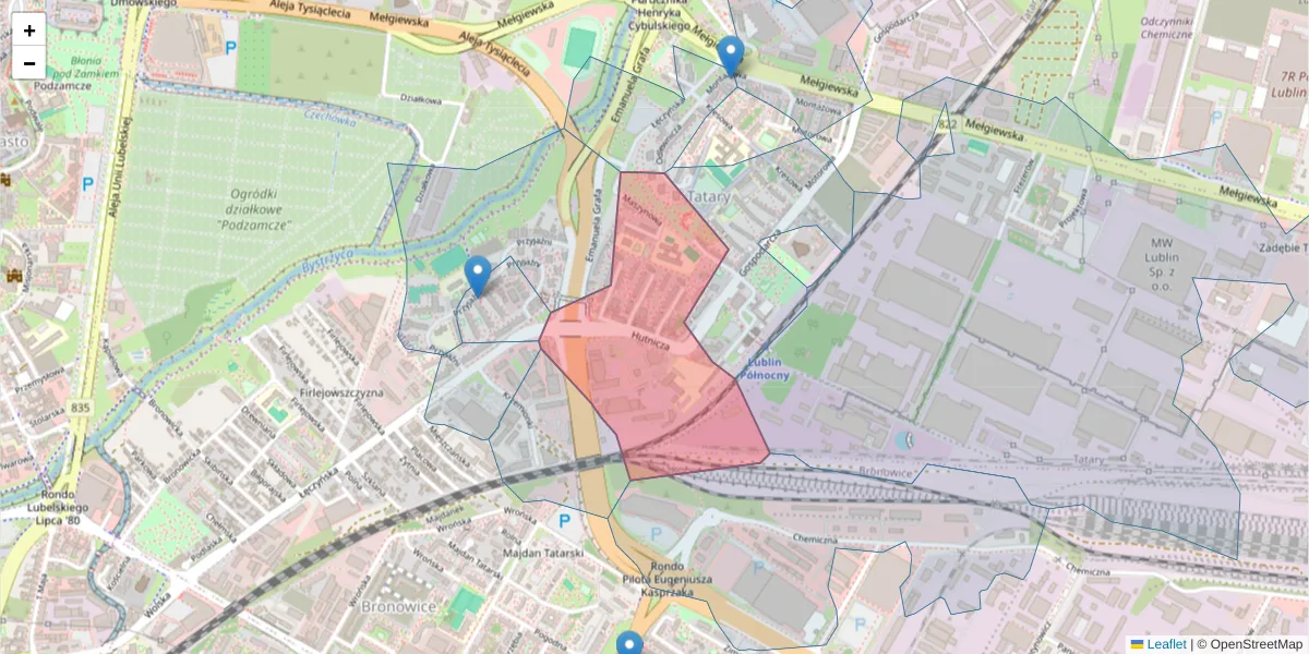 Szczegółowa mapa kodu pocztowego 20-218 z granicami, sąsiednimi kodami pocztowymi i urzędami pocztowymi
