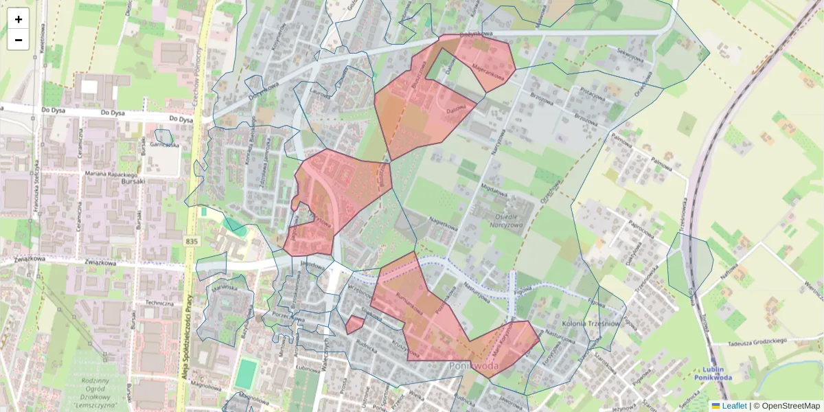Szczegółowa mapa kodu pocztowego 20-224 z granicami, sąsiednimi kodami pocztowymi i urzędami pocztowymi