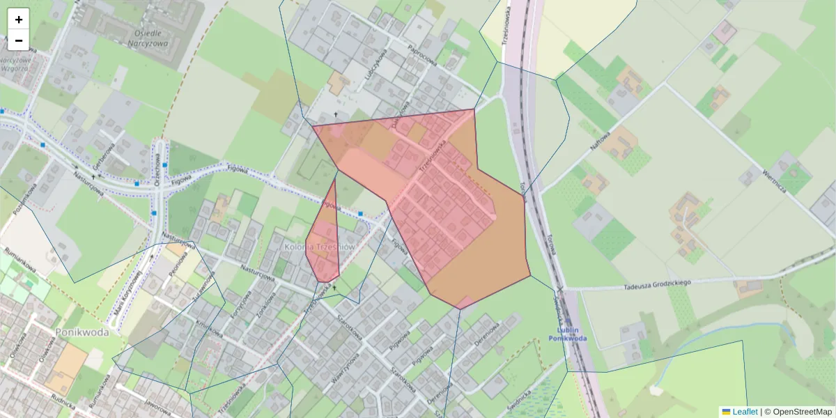 Szczegółowa mapa kodu pocztowego 20-227 z granicami, sąsiednimi kodami pocztowymi i urzędami pocztowymi