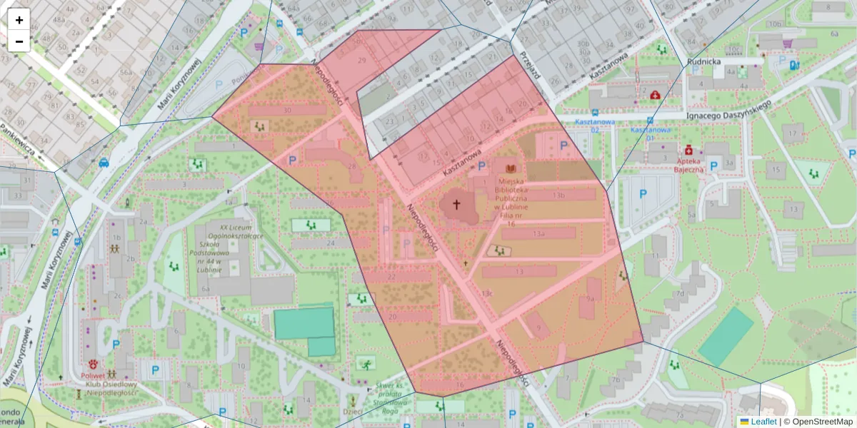 Szczegółowa mapa kodu pocztowego 20-246 z granicami, sąsiednimi kodami pocztowymi i urzędami pocztowymi