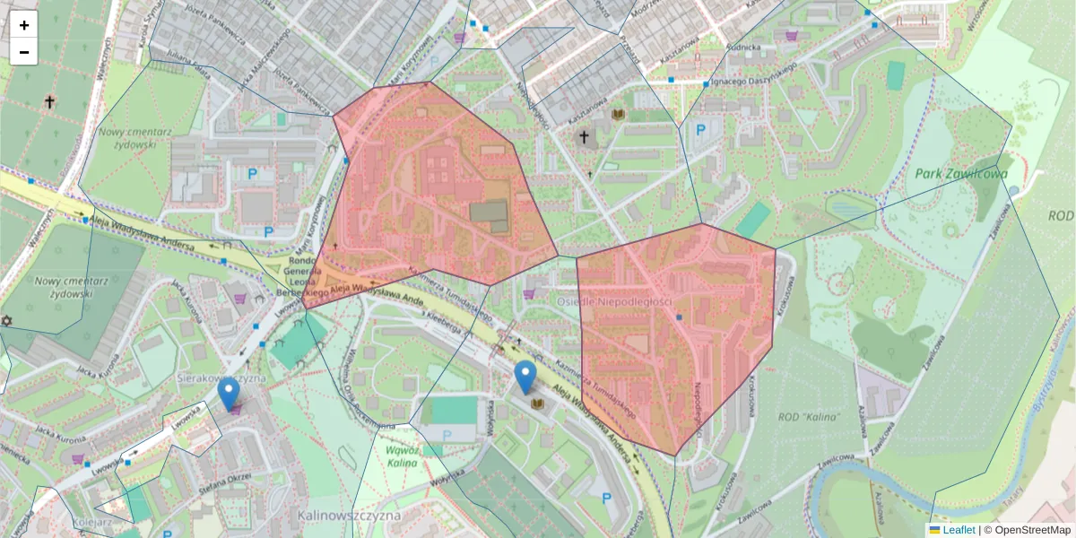 Szczegółowa mapa kodu pocztowego 20-247 z granicami, sąsiednimi kodami pocztowymi i urzędami pocztowymi