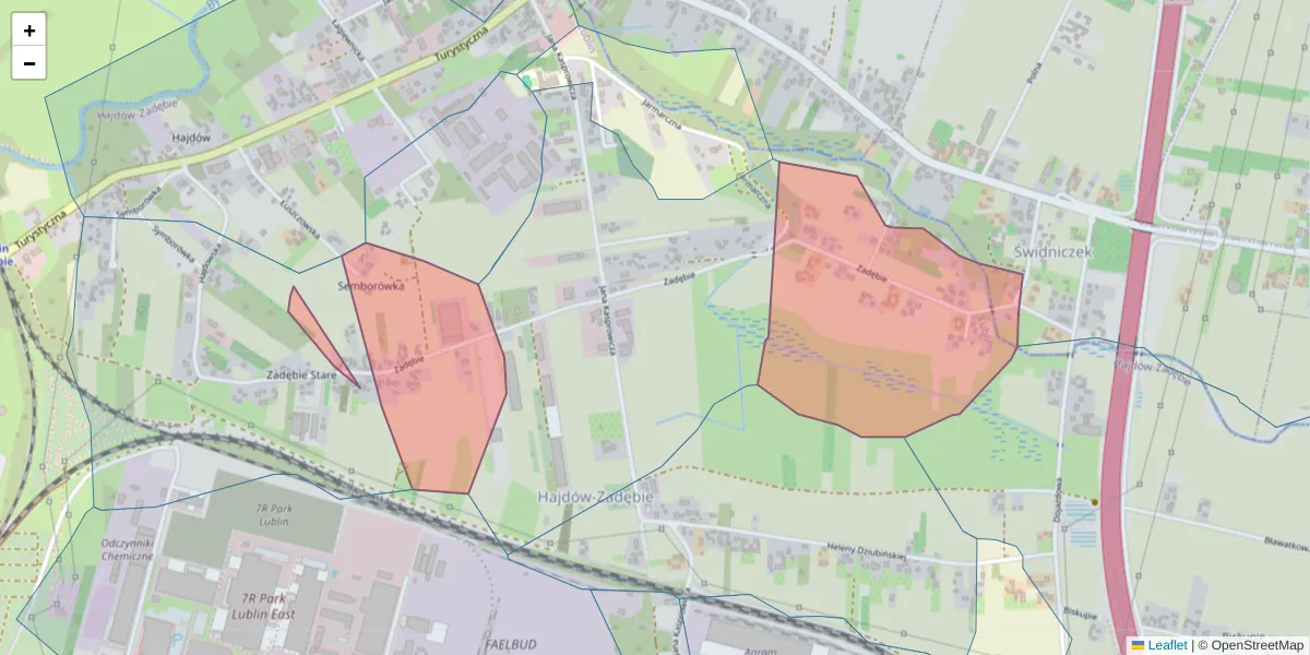 Szczegółowa mapa kodu pocztowego 20-253 z granicami, sąsiednimi kodami pocztowymi i urzędami pocztowymi