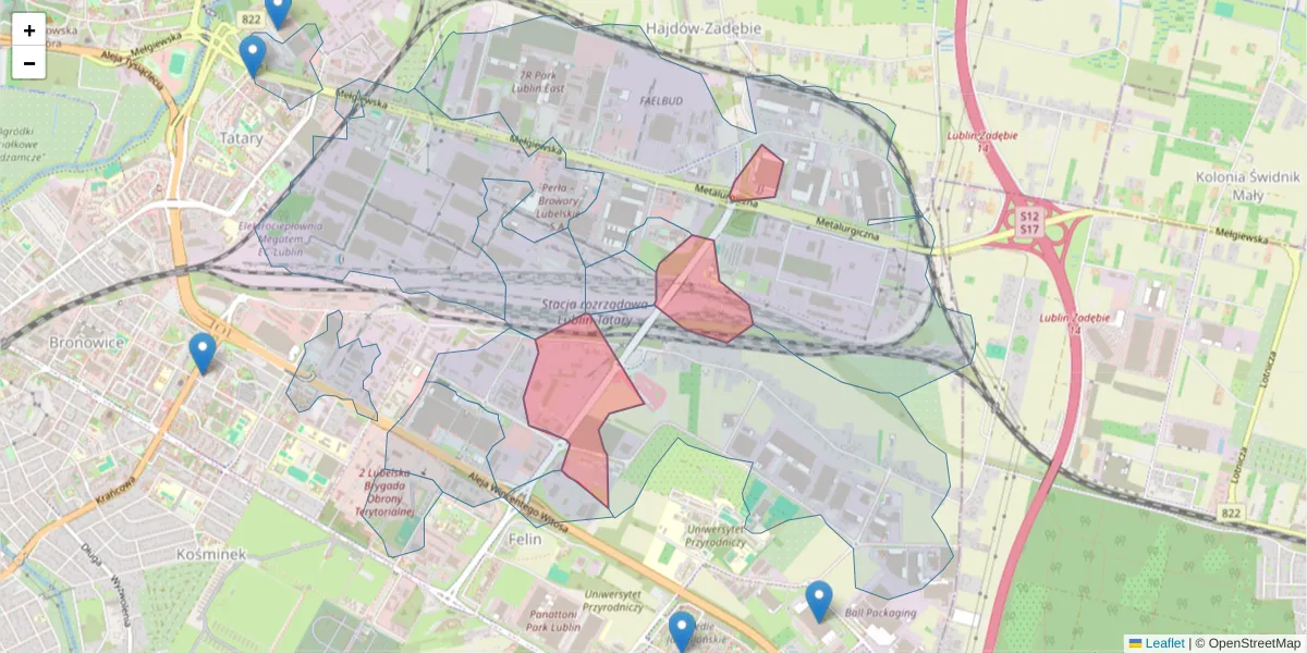 Szczegółowa mapa kodu pocztowego 20-260 z granicami, sąsiednimi kodami pocztowymi i urzędami pocztowymi