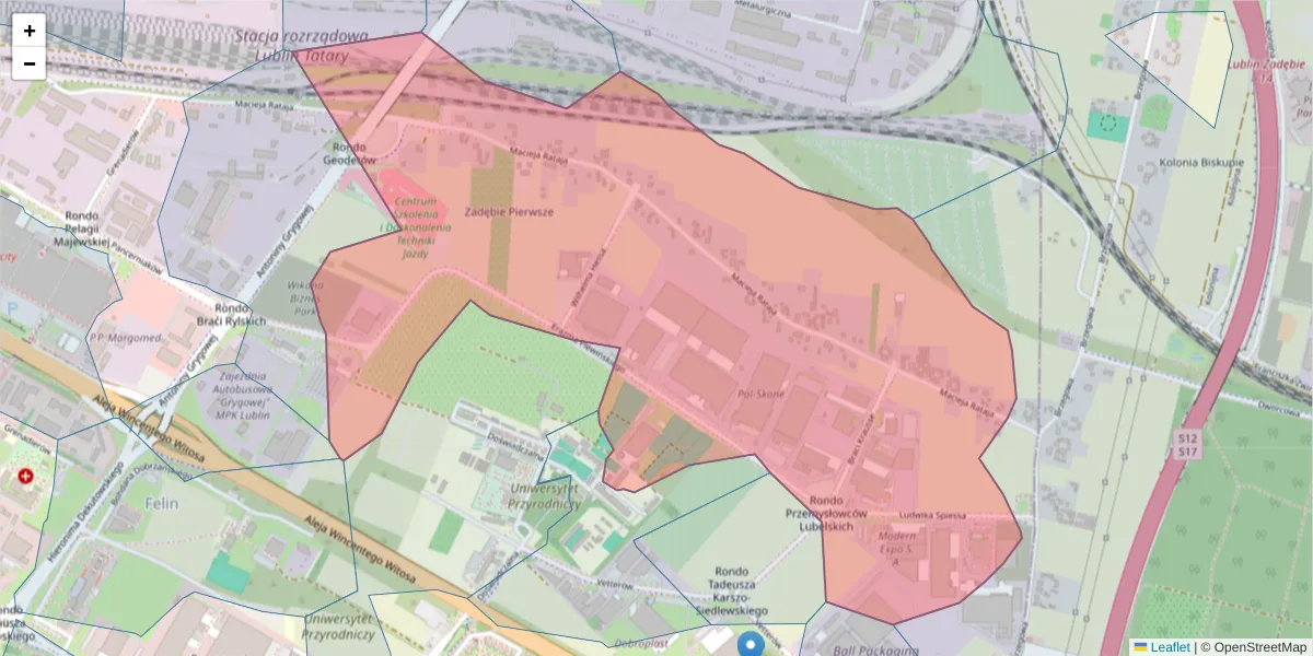 Szczegółowa mapa kodu pocztowego 20-270 z granicami, sąsiednimi kodami pocztowymi i urzędami pocztowymi