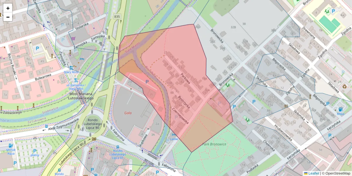 Szczegółowa mapa kodu pocztowego 20-302 z granicami, sąsiednimi kodami pocztowymi i urzędami pocztowymi