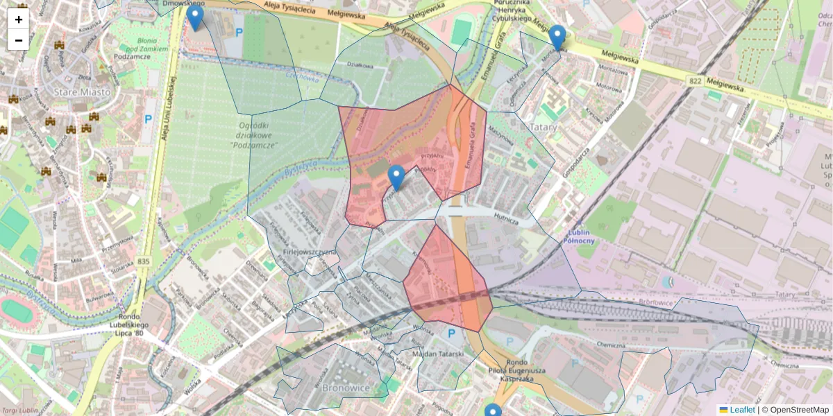 Szczegółowa mapa kodu pocztowego 20-314 z granicami, sąsiednimi kodami pocztowymi i urzędami pocztowymi