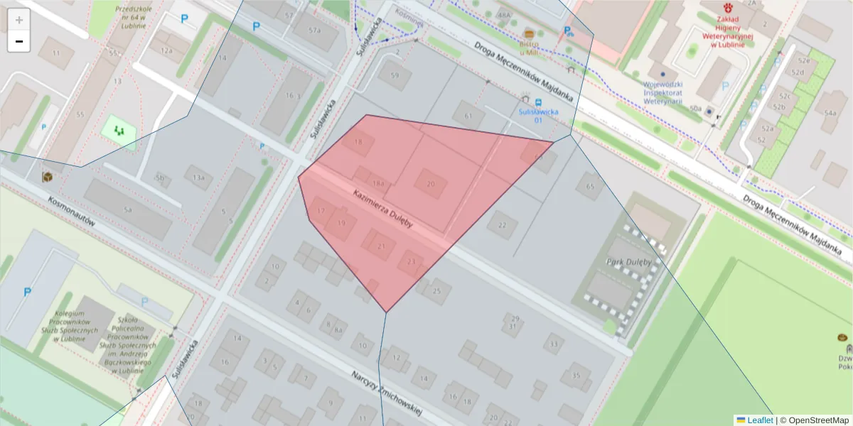 Szczegółowa mapa kodu pocztowego 20-326 z granicami, sąsiednimi kodami pocztowymi i urzędami pocztowymi