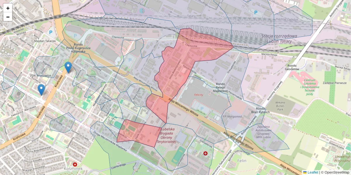 Szczegółowa mapa kodu pocztowego 20-328 z granicami, sąsiednimi kodami pocztowymi i urzędami pocztowymi