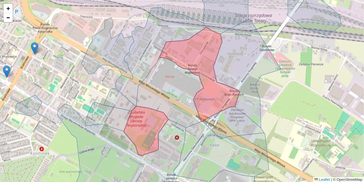 Szczegółowa mapa kodu pocztowego 20-331 z granicami, sąsiednimi kodami pocztowymi i urzędami pocztowymi