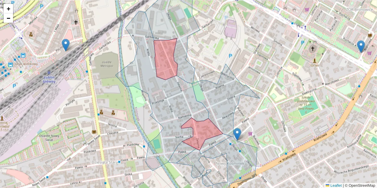 Szczegółowa mapa kodu pocztowego 20-342 z granicami, sąsiednimi kodami pocztowymi i urzędami pocztowymi