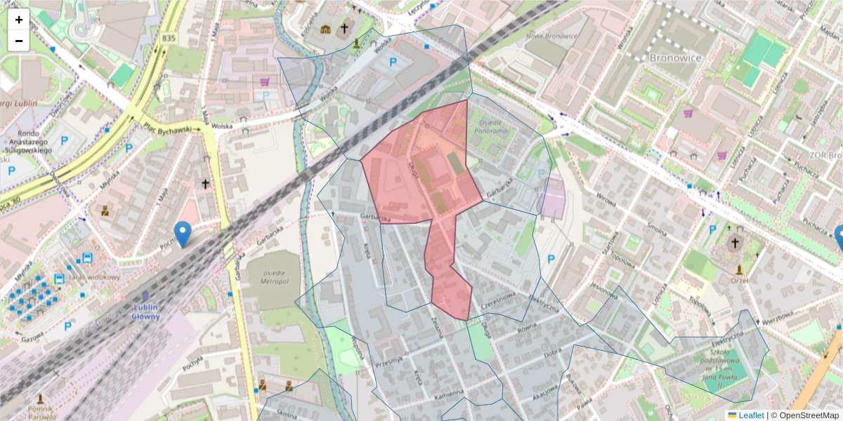 Szczegółowa mapa kodu pocztowego 20-346 z granicami, sąsiednimi kodami pocztowymi i urzędami pocztowymi