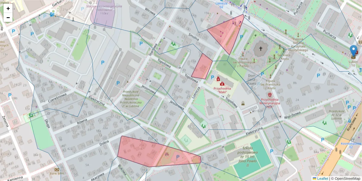 Szczegółowa mapa kodu pocztowego 20-354 z granicami, sąsiednimi kodami pocztowymi i urzędami pocztowymi