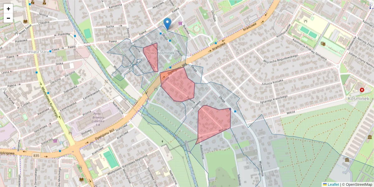 Szczegółowa mapa kodu pocztowego 20-364 z granicami, sąsiednimi kodami pocztowymi i urzędami pocztowymi