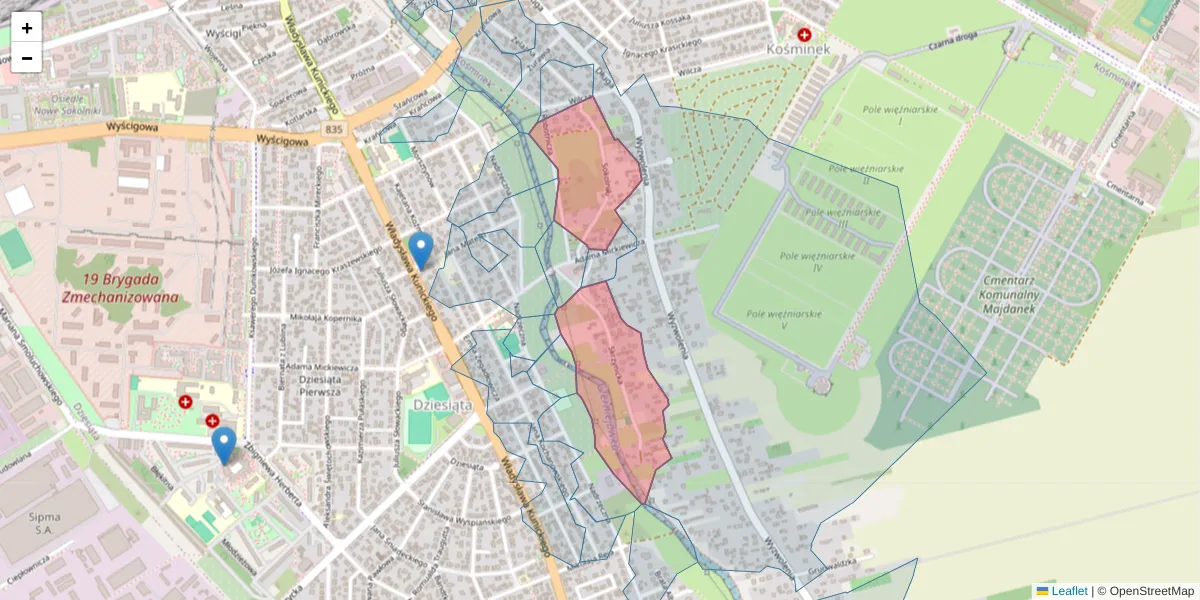 Szczegółowa mapa kodu pocztowego 20-367 z granicami, sąsiednimi kodami pocztowymi i urzędami pocztowymi