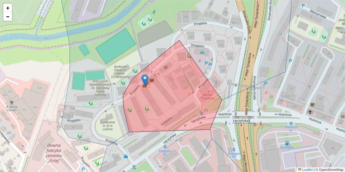 Szczegółowa mapa kodu pocztowego 20-372 z granicami, sąsiednimi kodami pocztowymi i urzędami pocztowymi