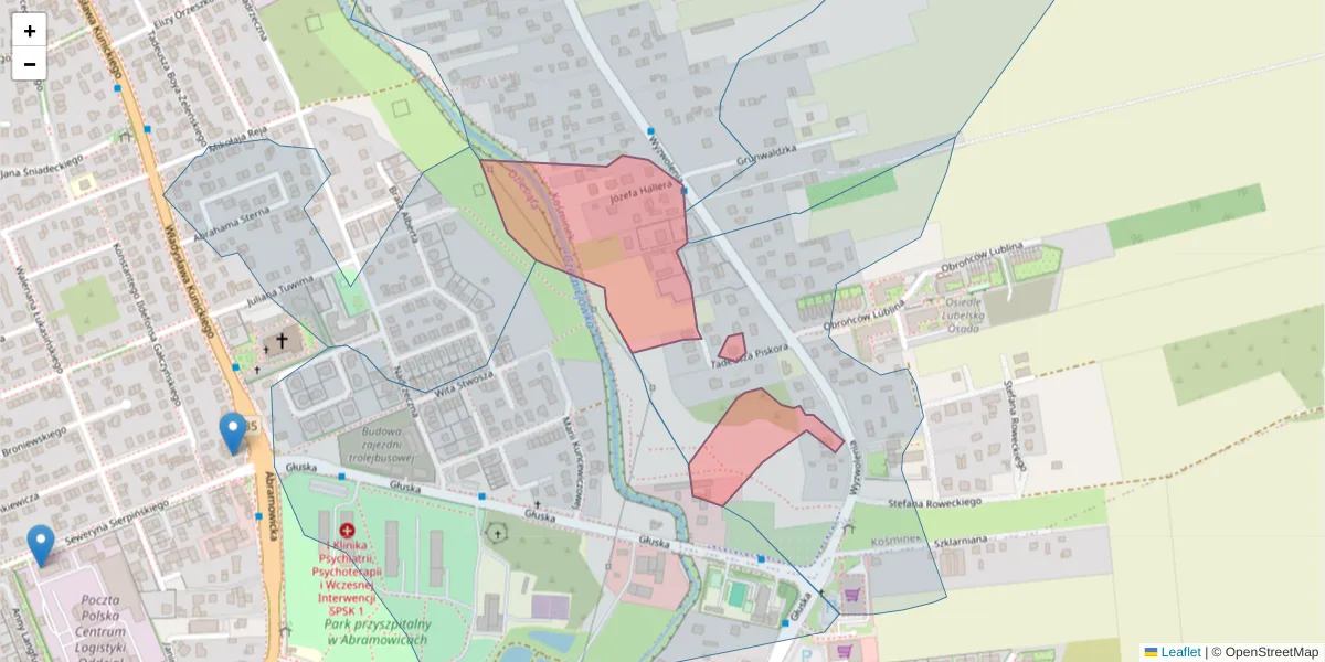 Szczegółowa mapa kodu pocztowego 20-376 z granicami, sąsiednimi kodami pocztowymi i urzędami pocztowymi