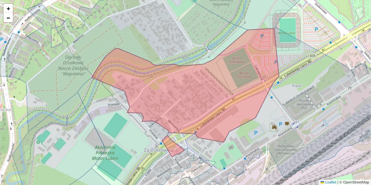 Szczegółowa mapa kodu pocztowego 20-404 z granicami, sąsiednimi kodami pocztowymi i urzędami pocztowymi