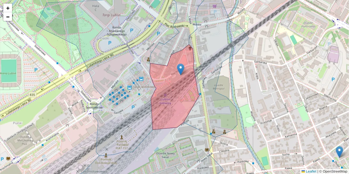 Szczegółowa mapa kodu pocztowego 20-408 z granicami, sąsiednimi kodami pocztowymi i urzędami pocztowymi