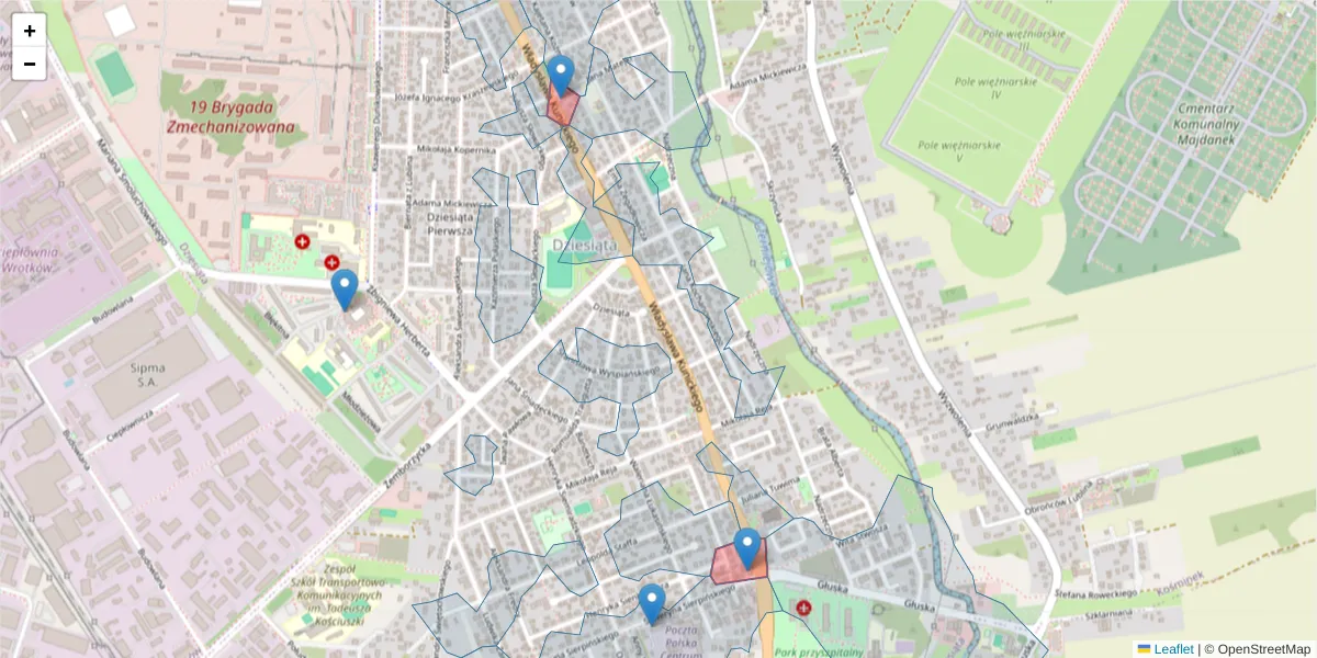 Szczegółowa mapa kodu pocztowego 20-427 z granicami, sąsiednimi kodami pocztowymi i urzędami pocztowymi
