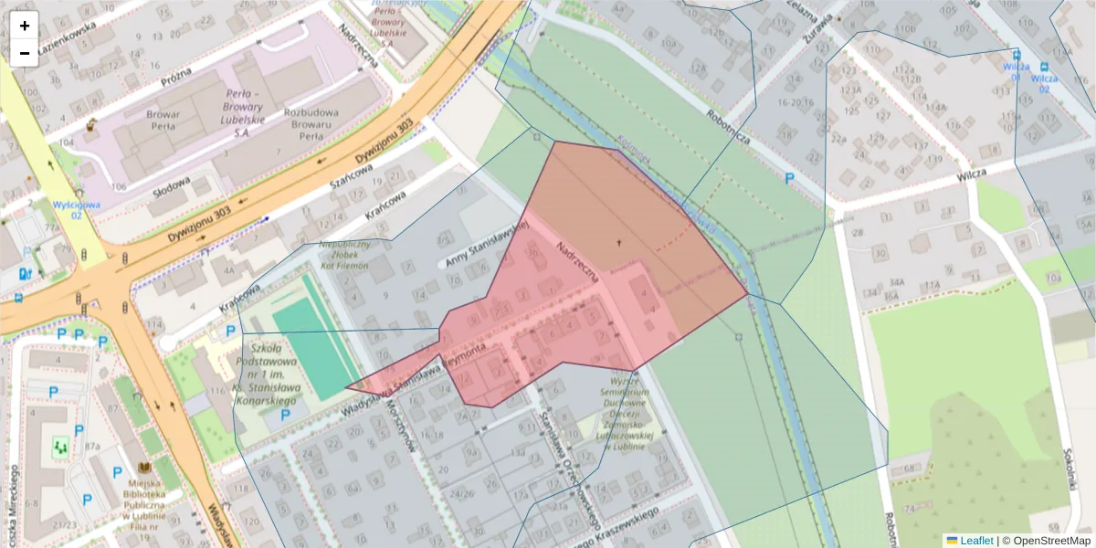 Szczegółowa mapa kodu pocztowego 20-432 z granicami, sąsiednimi kodami pocztowymi i urzędami pocztowymi