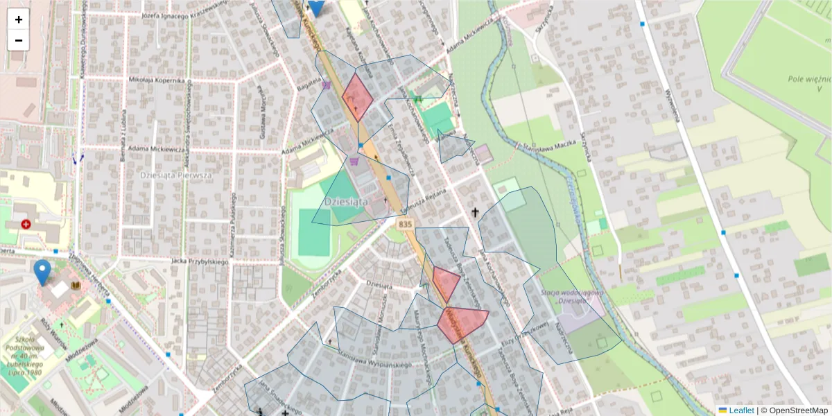 Szczegółowa mapa kodu pocztowego 20-436 z granicami, sąsiednimi kodami pocztowymi i urzędami pocztowymi