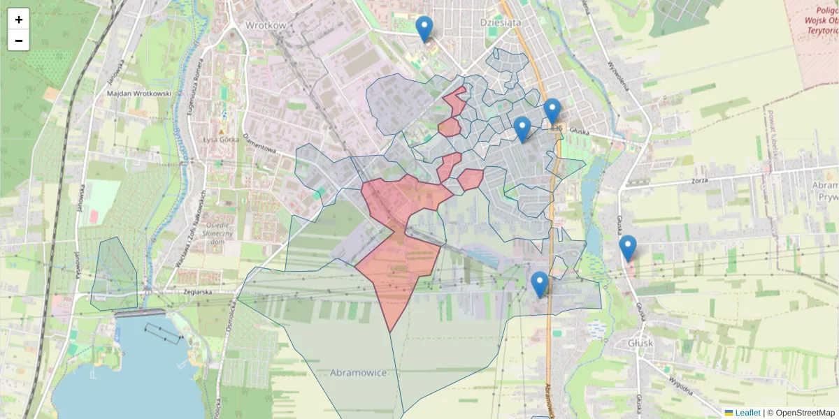 Szczegółowa mapa kodu pocztowego 20-446 z granicami, sąsiednimi kodami pocztowymi i urzędami pocztowymi