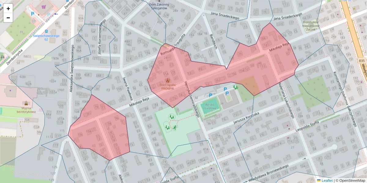 Szczegółowa mapa kodu pocztowego 20-458 z granicami, sąsiednimi kodami pocztowymi i urzędami pocztowymi