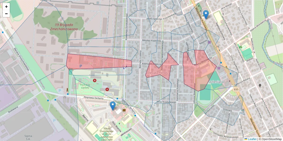 Szczegółowa mapa kodu pocztowego 20-466 z granicami, sąsiednimi kodami pocztowymi i urzędami pocztowymi