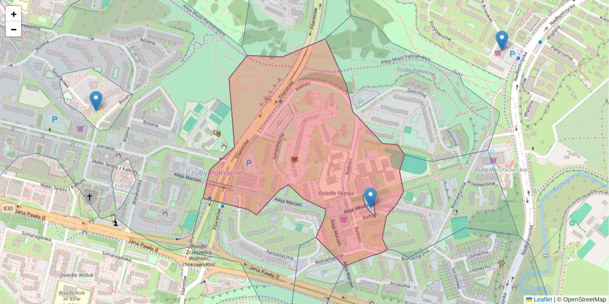 Szczegółowa mapa kodu pocztowego 20-530 z granicami, sąsiednimi kodami pocztowymi i urzędami pocztowymi