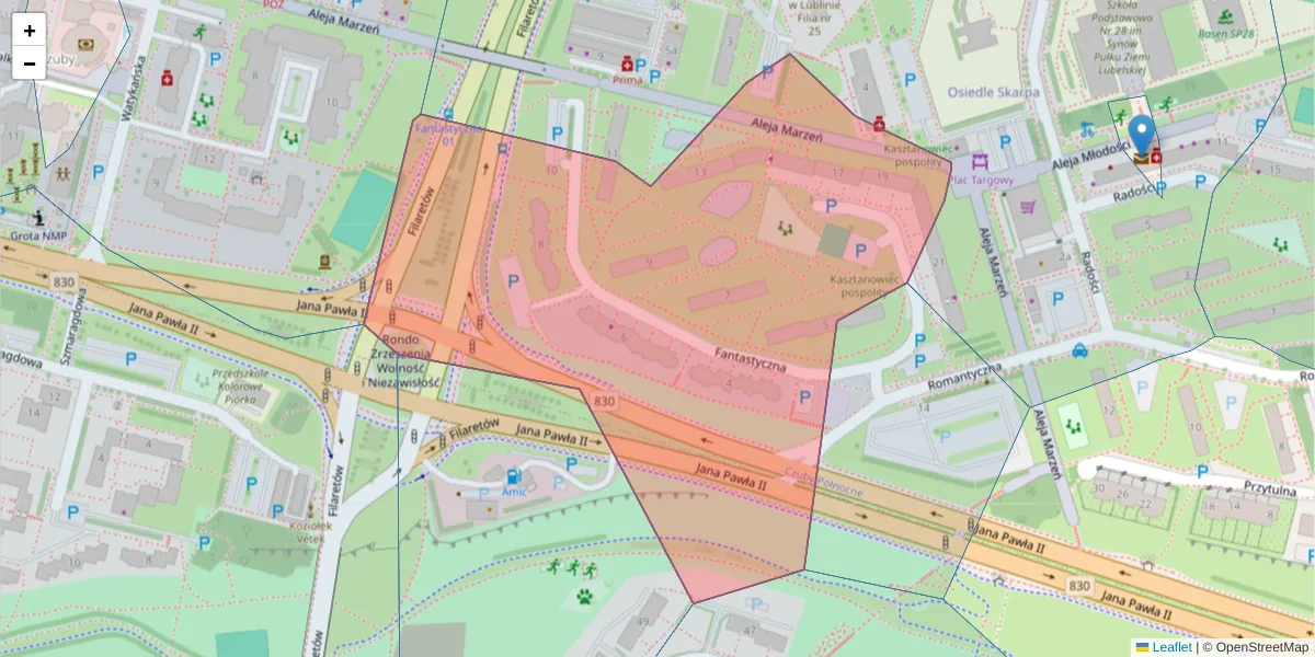 Szczegółowa mapa kodu pocztowego 20-531 z granicami, sąsiednimi kodami pocztowymi i urzędami pocztowymi