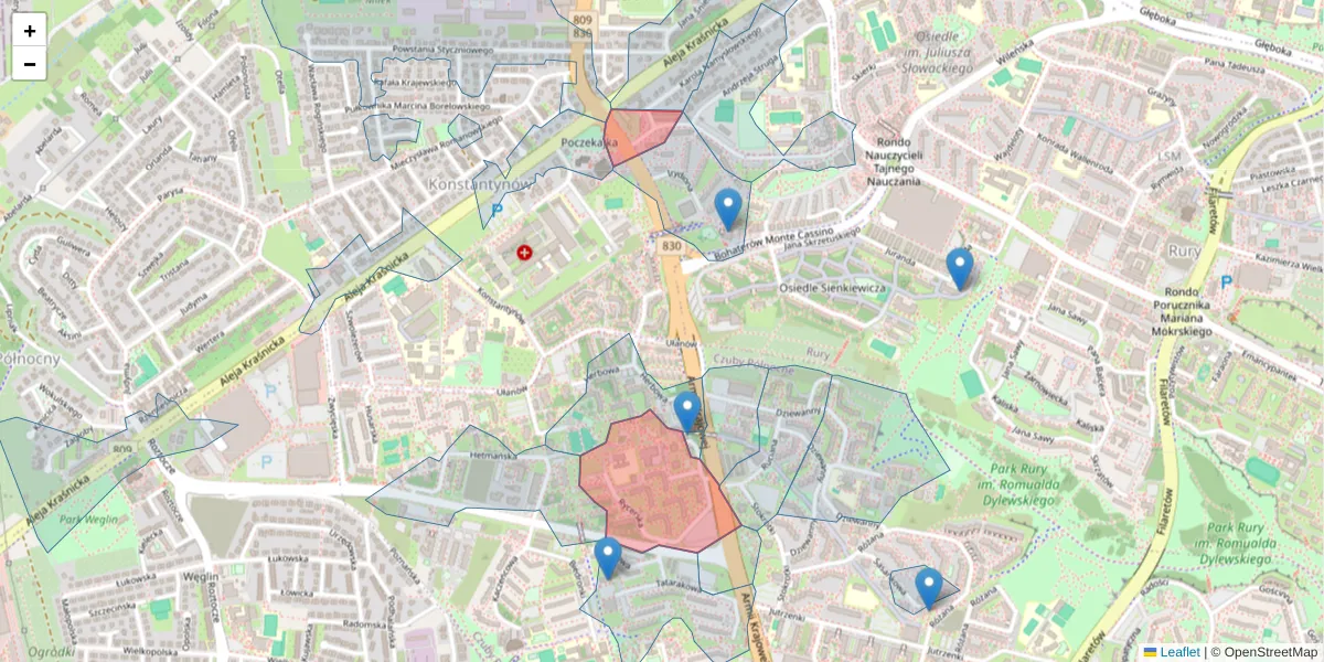 Szczegółowa mapa kodu pocztowego 20-552 z granicami, sąsiednimi kodami pocztowymi i urzędami pocztowymi