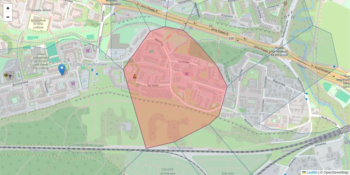 Szczegółowa mapa kodu pocztowego 20-560 z granicami, sąsiednimi kodami pocztowymi i urzędami pocztowymi