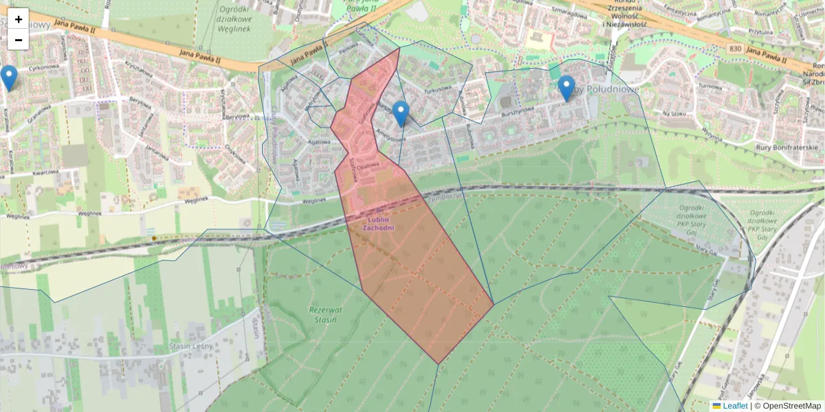 Szczegółowa mapa kodu pocztowego 20-573 z granicami, sąsiednimi kodami pocztowymi i urzędami pocztowymi