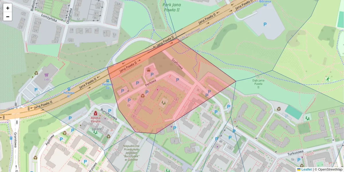 Szczegółowa mapa kodu pocztowego 20-574 z granicami, sąsiednimi kodami pocztowymi i urzędami pocztowymi