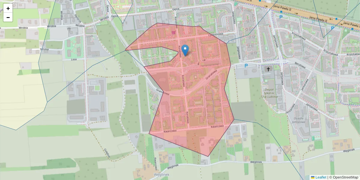 Szczegółowa mapa kodu pocztowego 20-583 z granicami, sąsiednimi kodami pocztowymi i urzędami pocztowymi