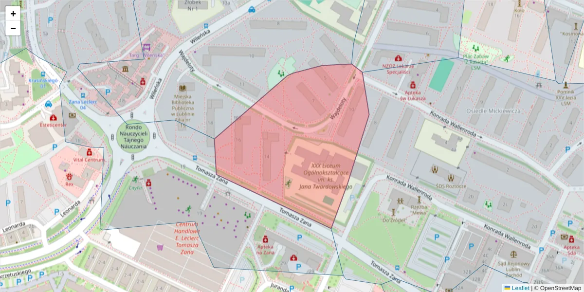 Szczegółowa mapa kodu pocztowego 20-604 z granicami, sąsiednimi kodami pocztowymi i urzędami pocztowymi